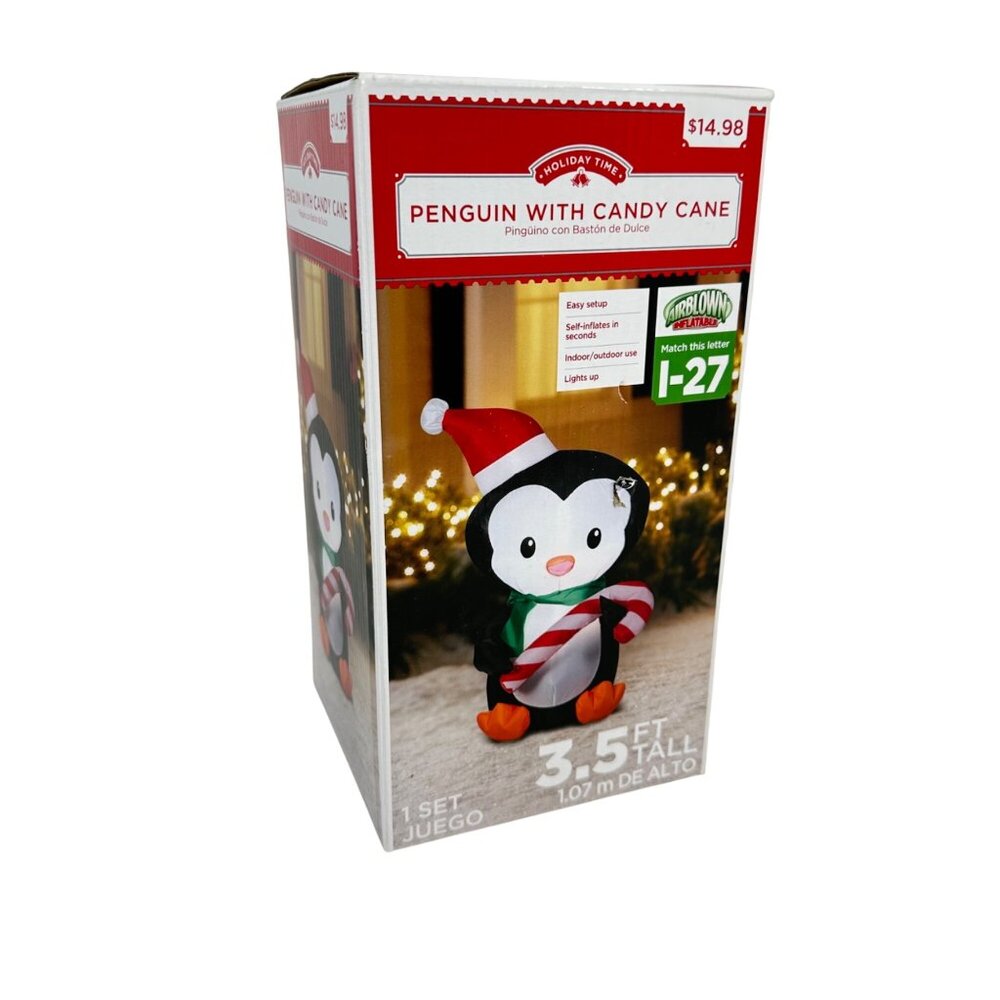 Holiday Time Inflatable Penguin w/ Candy Cane - LED 3.5' - NIB
